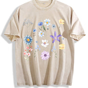 Blooms and Wild Flowers 90s Vintage Washed T-Shirt in Beige
