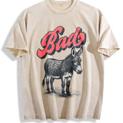 Bad Ass Donkey Retro 90s Vintage Washed T-Shirt in Beige