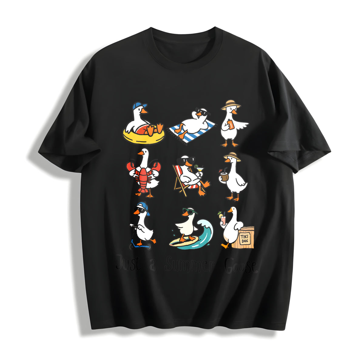 Just a Goose Cute Silly Goose Cotton T-Shirt in Black