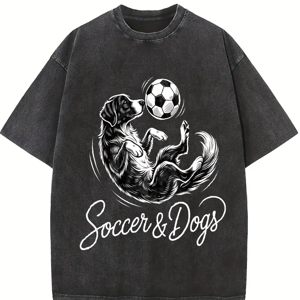 Soccer and Dogs Vintage Washed T-Shirt in Black
