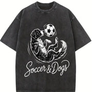 Soccer and Dogs Vintage Washed T-Shirt in Black