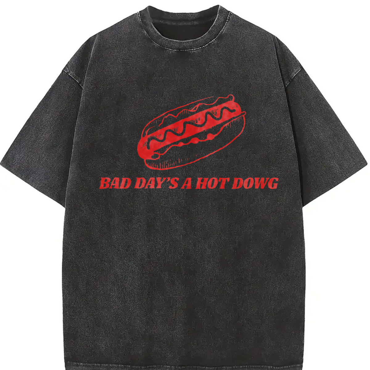 Bad Day to Be a Hot Dog Ironic Meme Boxy DTG Vintage Washed T-Shirt in Black