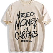 Retro Eye-catching Patterns Vintage Washed T-Shirt in Beige