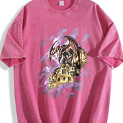 Dragon Castle 90s Gothic Fantasy Vintage Washed T-Shirt in Red