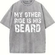 MY OTHER RIDE IS HIS BEARD LETTERS Ladies Outfit vintage washed oversized T-shirt in Gray