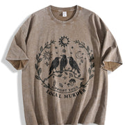 Support Your Local Murder for Crow Lovers Nature Lovers vintage washed oversized T-shirt in Brown