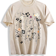 Boho Floral Vintage Washed T-Shirt in Beige