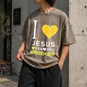 I Love Jesus Yes I Do Vintage Washed T-Shirt in Brown