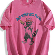 USA Red White Feral Racoon Hot dog Party America vintage washed oversized T-shirt in Red