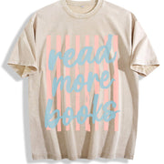 Read More Books Retro Bars Teacher Librarian Reader Vintage Washed T-Shirt in Beige