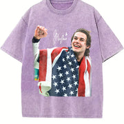 Jack Hughes USA Hockey vintage washed oversized T-shirt in Purple