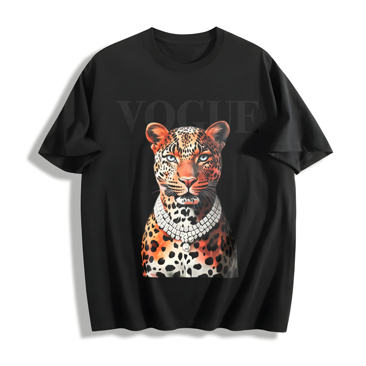 Leopard Cotton T-Shirt in Black