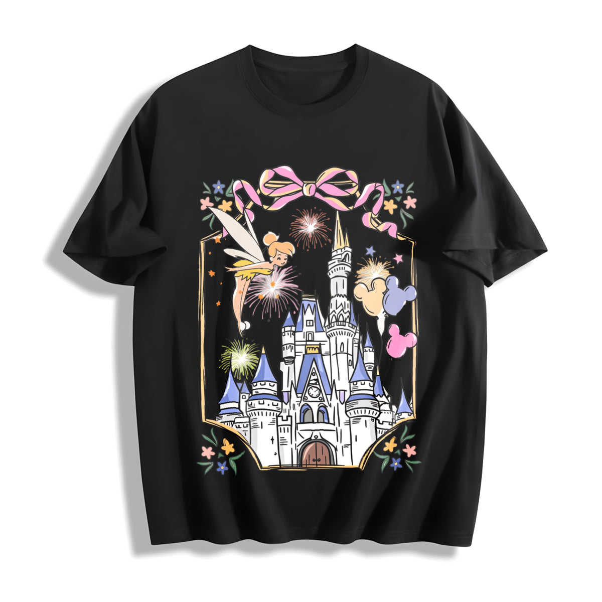 Retro Walt World Magical Castle Cotton T-Shirt in Black