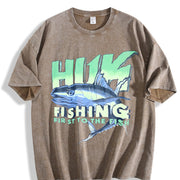 Fishing Tank Angler Outdoor Workout Vintage Washed T-Shirt in Brown