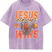 Always Wins Basketball Christian Faith Inspired with Bible Vintage Washed T-Shirt in Purple