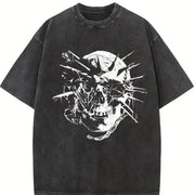 Distressed Shattered Thorned Skull Sleeveless Tank Vintage Washed T-Shirt in Black