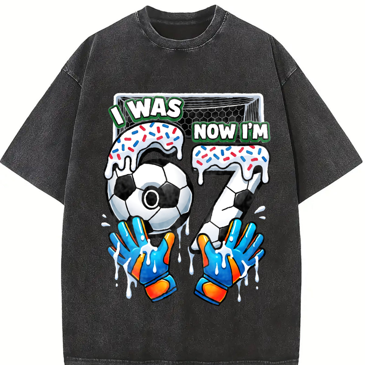 I Was 6 Now I'm 7 Soccer Vintage Washed T-Shirt in Black
