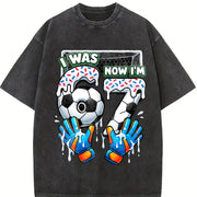 I Was 6 Now I'm 7 Soccer Vintage Washed T-Shirt in Black