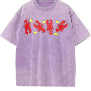 Lobsters Embroidered & for Beach Days & Coastal Road Trips Vintage Washed T-Shirt in Purple