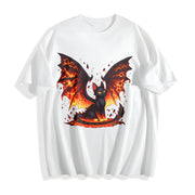 Black Cat & Wing Blouse Cotton T-Shirt in White