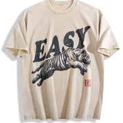 Retro Easy Tiger 90s Vintage Washed T-Shirt in Beige