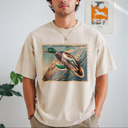 Waterfowl Stamp Art Vintage Washed T-Shirt in Beige