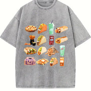 250gsm Retro Mexican Food (Tacos Vintage Washed T-Shirt in Gray