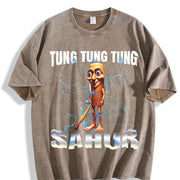 Tung Sahur Trendy vintage washed oversized T-shirt in Brown