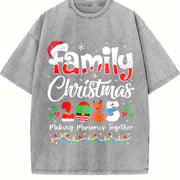 Family Christmas 2025 Vintage Washed T-Shirt in Gray