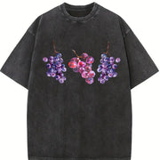 Grapes 90s Retro ® Y2k Grapes Cute Vintage Washed T-Shirt in Black