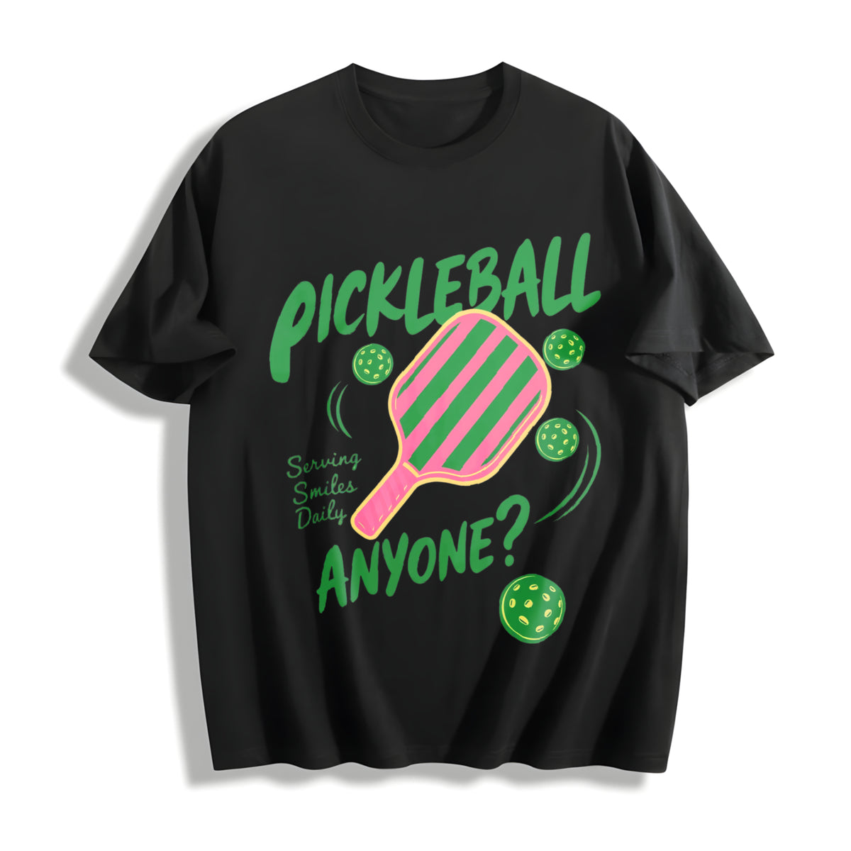 Pickleball Playing Paddleball Sport Cotton T-Shirt in Black