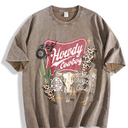 Western Collage Country Cowboy Skull Disco vintage washed oversized T-shirt in Brown