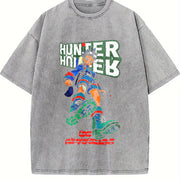 Gon HXH Wild Hunter Boy – with Green Aura Fighter vintage washed oversized T-shirt in Gray