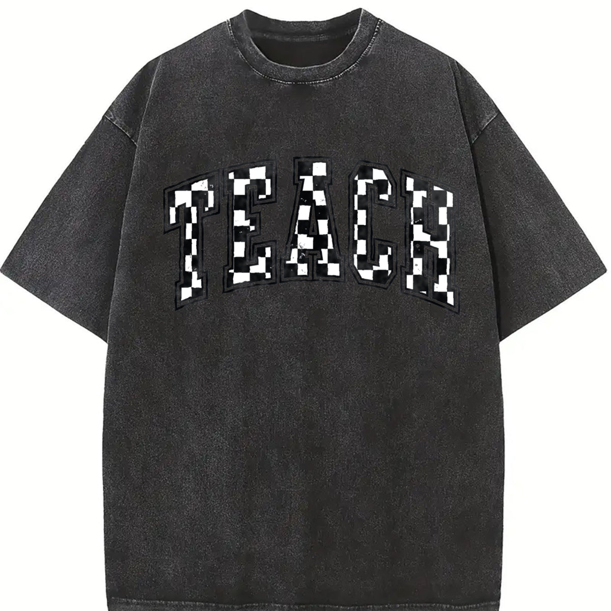 Checkered Teacher for Teacher Vintage Washed T-Shirt in Black