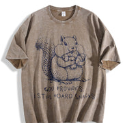 God Provides I Still Hoard Snacks Christian Squirrel Vintage Washed T-Shirt in Brown