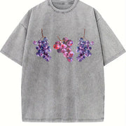Grapes 90s Retro ® Y2k Grapes Cute Vintage Washed T-Shirt in Gray