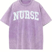 Floral Nurse Toile Nurse Vintage Washed T-Shirt in Purple