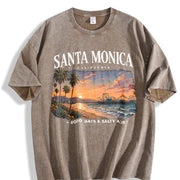 Santa Monica California Vintage Washed T-Shirt in Brown
