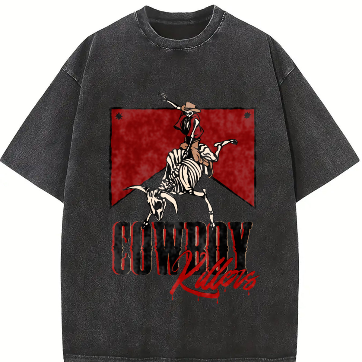 ' with Large Back Retro Vintage Washed T-Shirt in Black