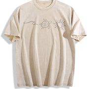 Ocean Turtle Sun Beach vintage washed oversized T-shirt in Beige