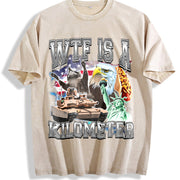 WTF Is a Kilometer Meme Retro Vintage Washed T-Shirt in Beige