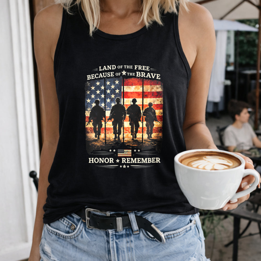 Land of the Free America Women's Color Cotton Tank Top in Black
