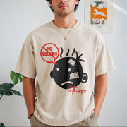 No Squares Retro Street Distressed Vintage Washed T-Shirt in Beige
