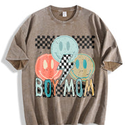 Boy Mom Matching Set Vintage Washed T-Shirt in Brown
