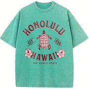 Honolulu Hawaii Turtle vintage washed oversized T-shirt in Blue