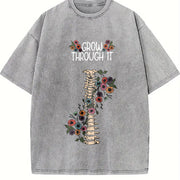 Dual-Sided GROW THROUGH IT & Floral Retro & Spring Wear vintage washed oversized T-shirt in Gray