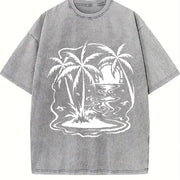 Tropical Palm Sunset Vintage Washed T-Shirt in Gray