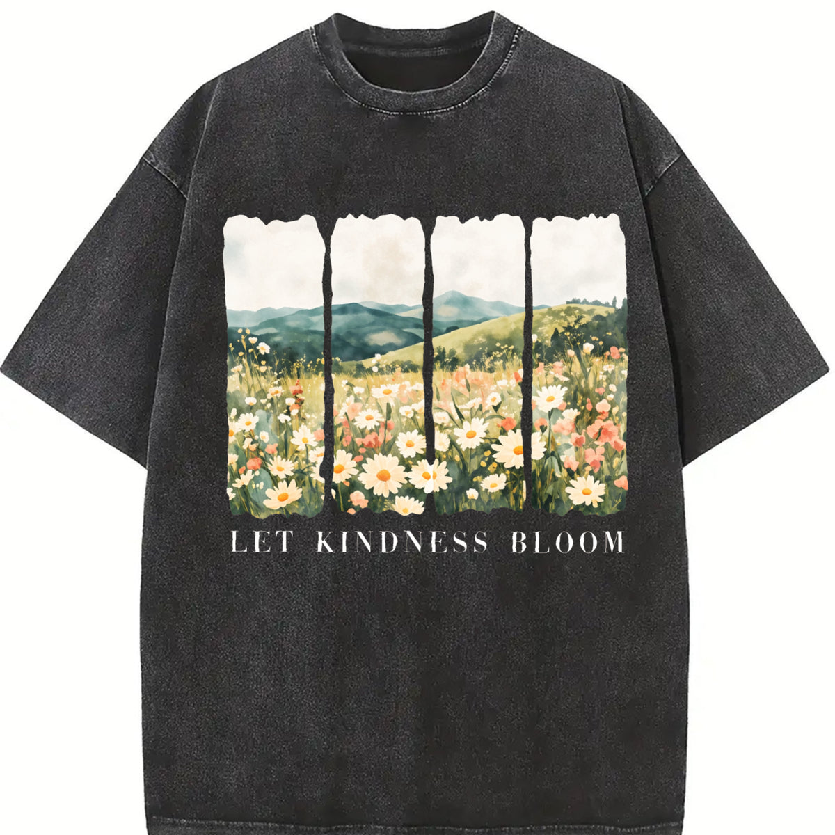 Let Kindness Bloom Vintage Washed T-Shirt in Black