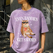 Even Baddies Get Saddies Cat Vintage Washed T-Shirt in Purple
