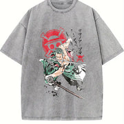 Anime Streetwear Character vintage washed oversized T-shirt in Gray